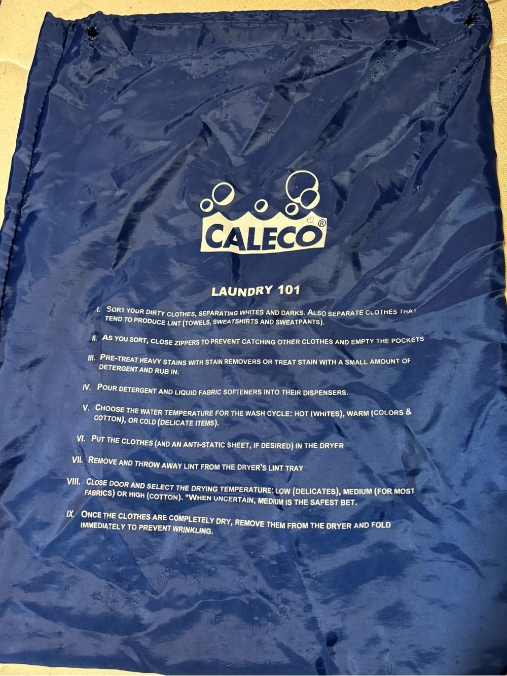 CALECO Laundry 101 Blue Drawstring Laundry Bag | College Dorm & Laundromat